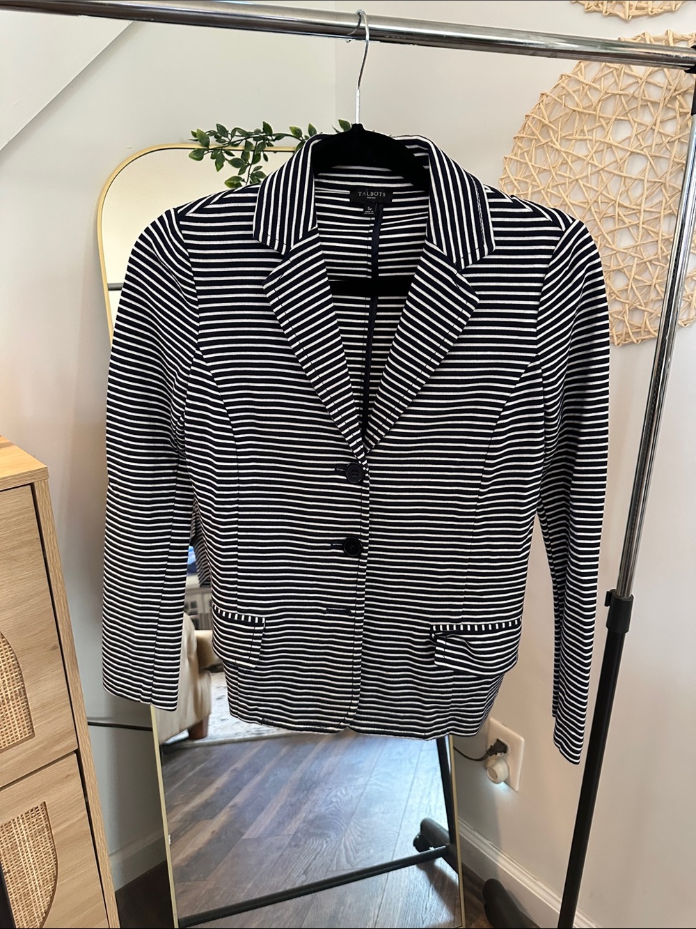 Talbots Navy and White Striped Blazer Jacket